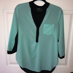 A. Byer Turquoise & Black blouse medium